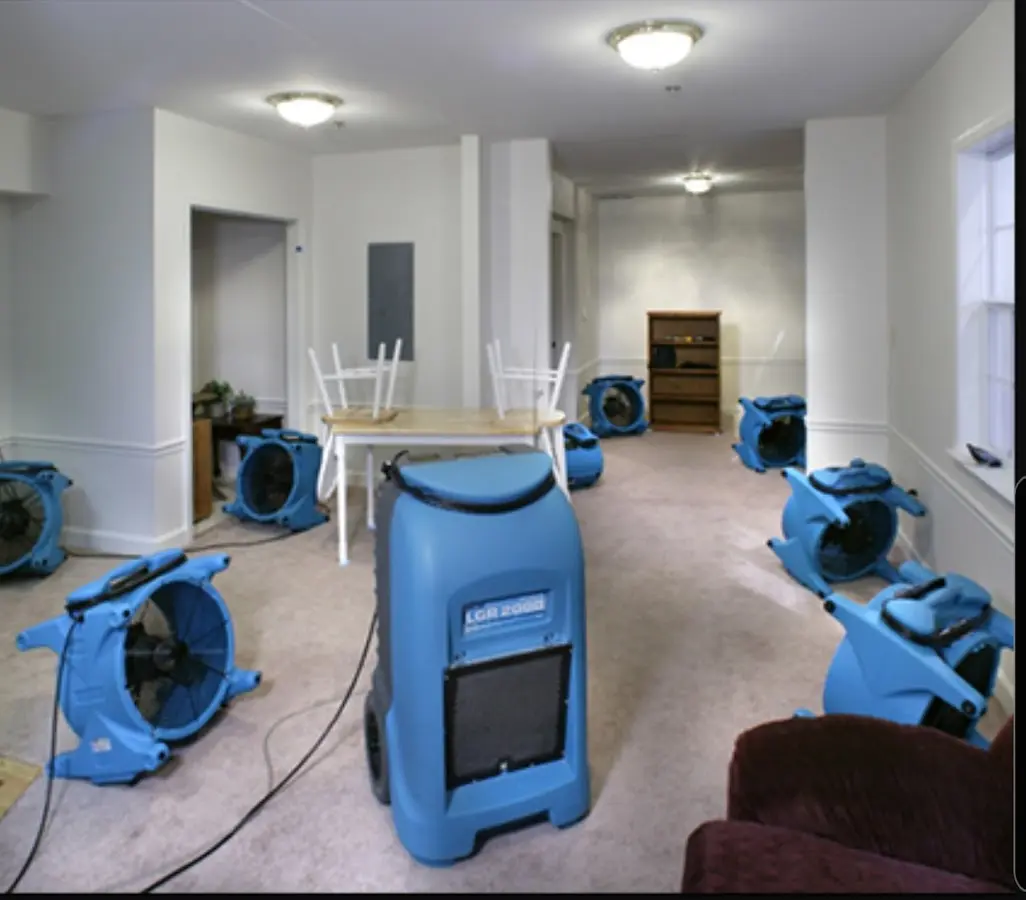 Air movers and dehumidifier setup for Water Damage Restoration in Lower Burrell